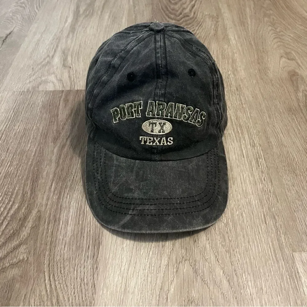 777 Lucky Port Aransas Texas Dark Grey Distressed Baseball Hat